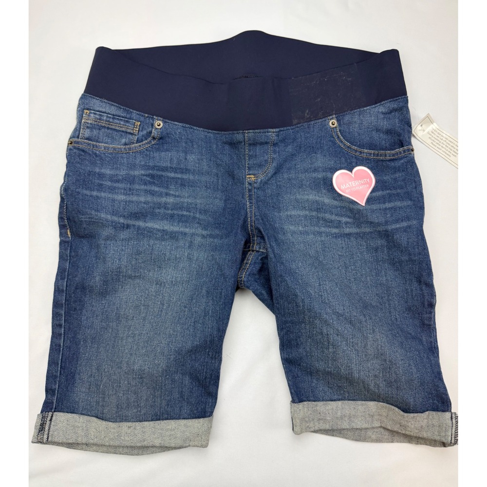 Great Expectations Maternity Denim Bermuda Shorts Medium Wash Blue Size M 8-10